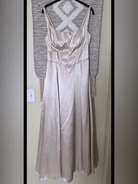 Galina Signature Satin Maxi Dress Champagne Corset Lace Up Back Formal Prom